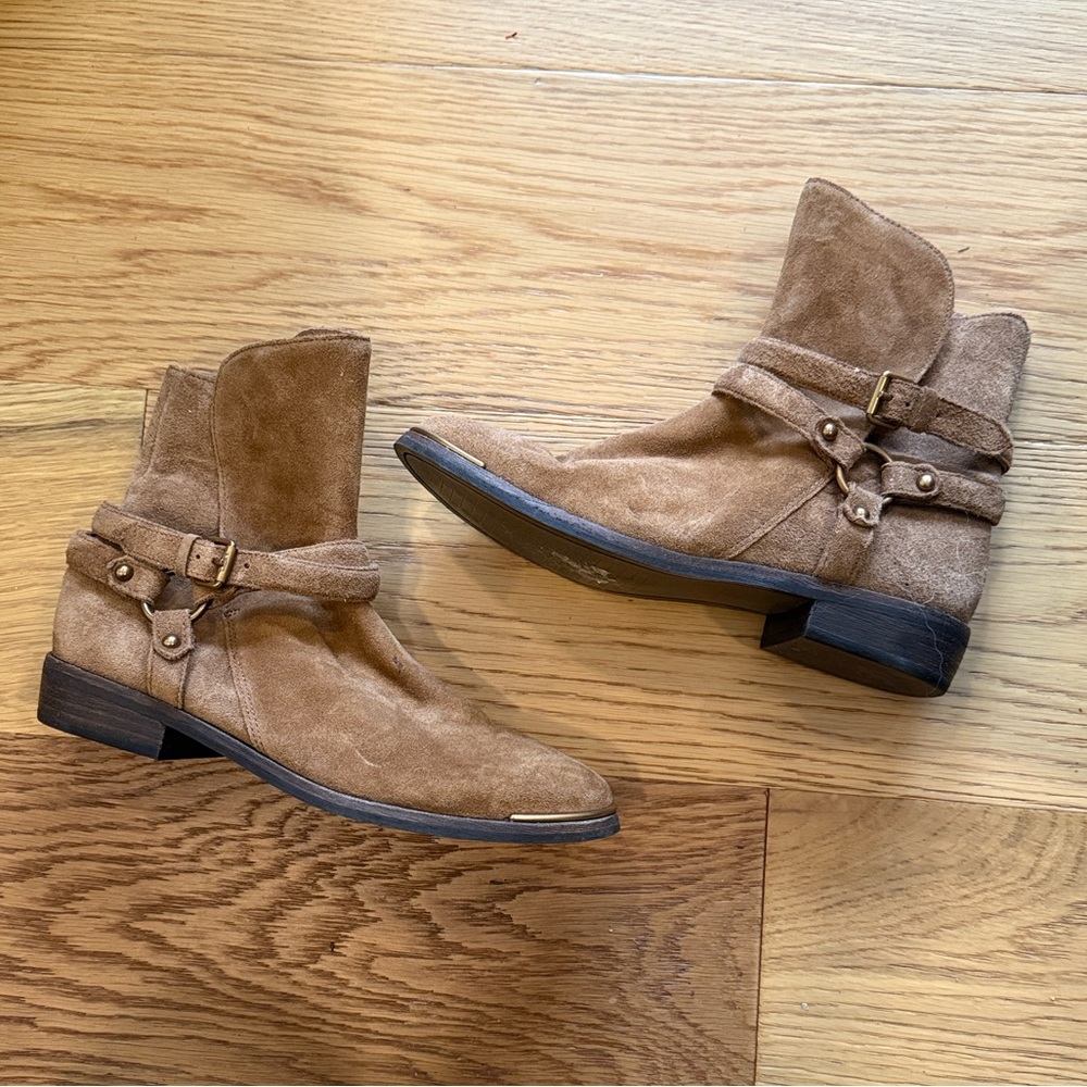*UGG Kelby Harness Suede Ankle Boots Booties Brown Size 7